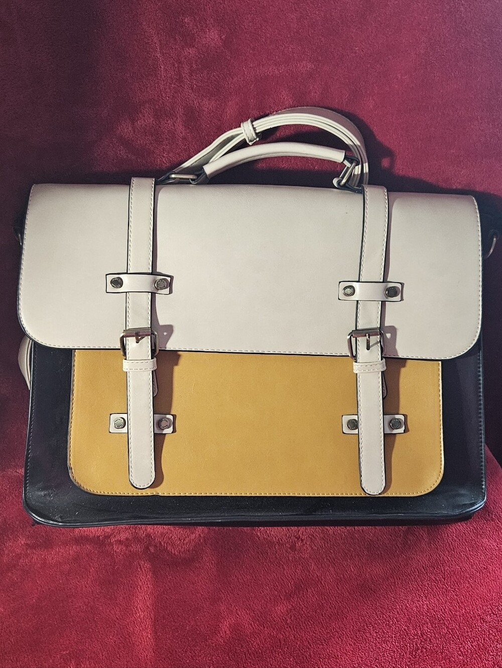 Vintage Ecosusi Unisex Colorblock Laptop/Crossbody/Backpack-Cream/Yellow/Black